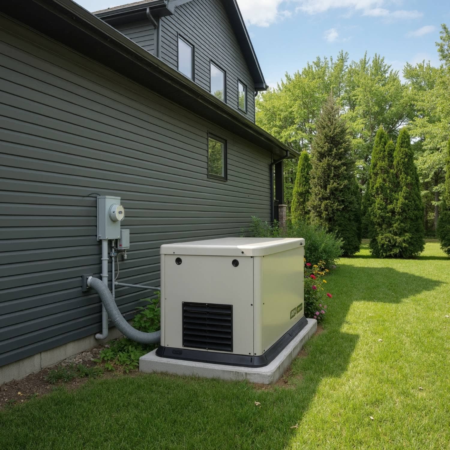 Génératrice installée sur le côté d’une maison
