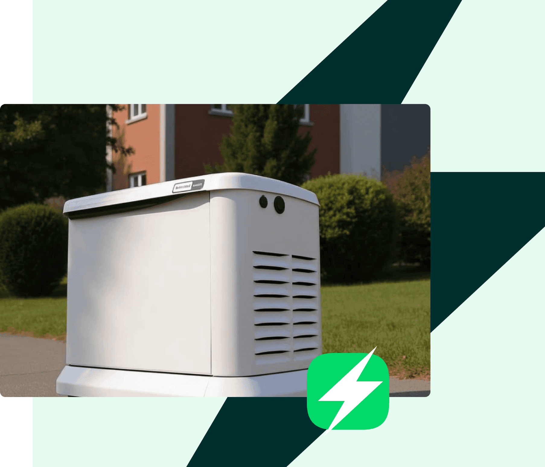 Génératrice résidentielle installée sur une pelouse, avec icone Volt Québec