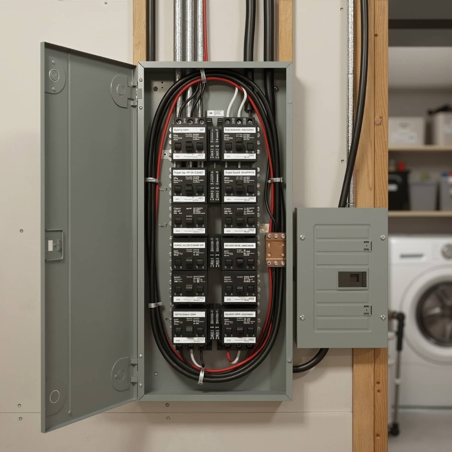 Panneau électrique résidentiel ouvert