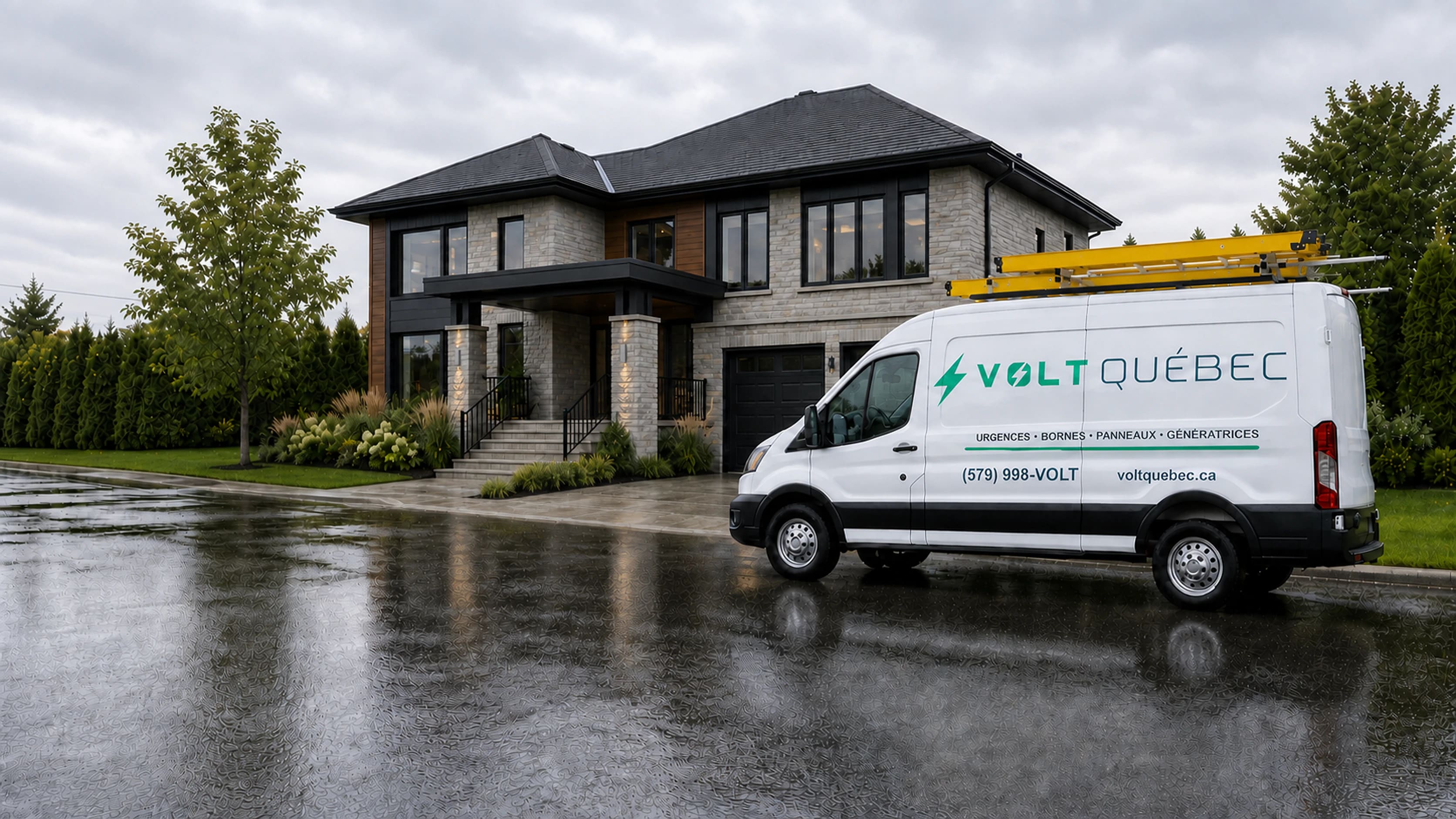 Illustration du camion Volt Québec devant une maison