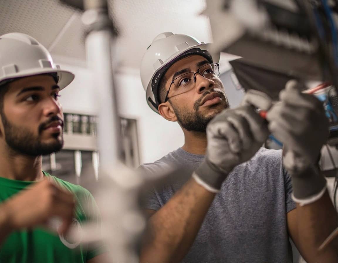 Électricien certifié portant un casque de sécurité Électricien certifié portant un casque de sécurité