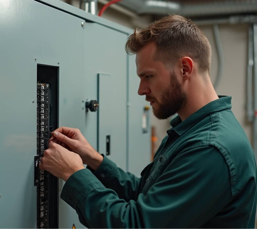 Vérification d’une installation électrique Électricien qui vérifie une installation électrique